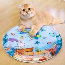 1 pièce Lit d'eau gonflable épais, grand et rond, en forme de requin durable, convient aux chats et aux chiens; Jouet de tapis d'eau exclusif pour animaux de compagnie; Jouet de jeu pour chat - Multicolore - Voir 2