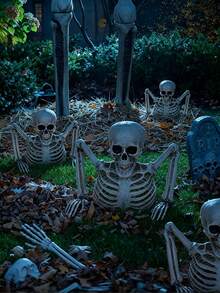 3pcs/Set 24cm/9.44in Half Body Plastic Skeleton, Halloween Skeleton Bursting Out Of Ground Decoration, Includes Skull, Ribcage, Arms And Extra Skeleton Hand, Suitable For Yard, Lawn, Cemetery, Haunted House, Outdoor Party Halloween Decor - Half-length Style - View 6