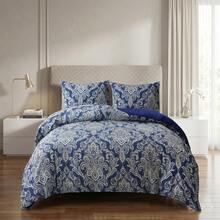 H&R Premium 3Pcs Cotton Duvet Cover Set Hypoallergenic, Breathable & Soft For Ultimate Night Comfort - Royal Dmask Blue - View 8