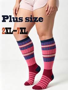 1 Pair Unisex Couple Striped Retro Sports Compression Calf Socks, Running Fitness Hiking Versatile, Autumn/Winter New Arrival - Multicolor - View 3