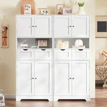 57.8" H Tall Bathroom Storage Cabinet With 4 Doors & 2 Adjustable Shelves, Freestanding Bathroom Cabinet With 2 Drawers, Kitchen Cabinets & Variant 1 - White 2 Drawers - View 7
