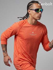 Zenbolt Men's Crew Neck Long Sleeve Top, Raglan Sleeve Cut, Chest Slogan Letter Print,Heather Soft Fabric, Slim Fit For Daily Casual Matching - Red - View 6