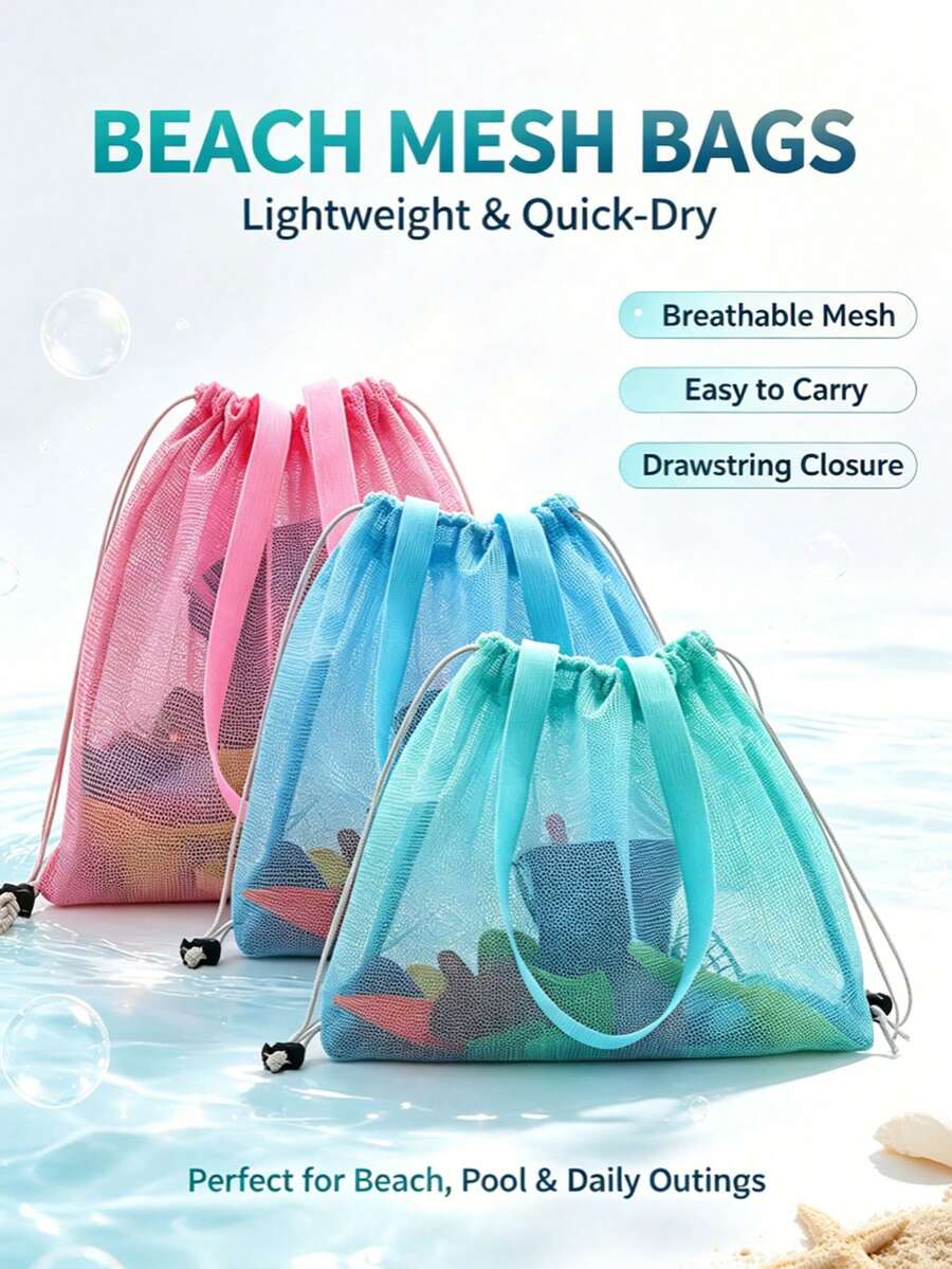 Bolsa de playa para exteriores, utilizada para almacenar juguetes de playa, bolsa de malla de gran capacidad, adecuada para jugar en la arena