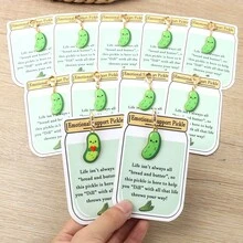 11 buah Gantungan Kunci Acar Penyemangat Emosional, Acar Lucu dengan Kartu Dukungan, Hadiah Penghibur yang Menggemaskan untuk Teman (Acar) - MultiWarna - View 2