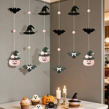 Halloween Party Backdrop Wall Decoration Hanging Ornaments, Holiday Gathering Pumpkin Bat Ghost Spider Witch Hanging Banners - Multicolor - View 4
