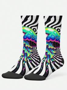 Cool 360° Printed Men's Socks - Street Style Socks, Punk, Glamorous, Quirky, Colorful, Durable, Fun Socks, Suitable For Daily, Holiday And Party Occasions - Black and White - View 4