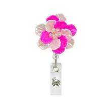 1pc 3D Pearl Crystal Flower Core Retractable Rotating Badge Reel With Crocodile Clip, ID Card Holder Gift - Multicolor - View 11