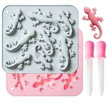 3pcs/Set 8-Cavity Lizard Gecko Silicone Mold, DIY Tool For Exotic Pet Lovers, Reptile Themed Aromatherapy Candle, Plaster, Resin, Car Decor, Handmade Souvenir - 3PCS - View 1