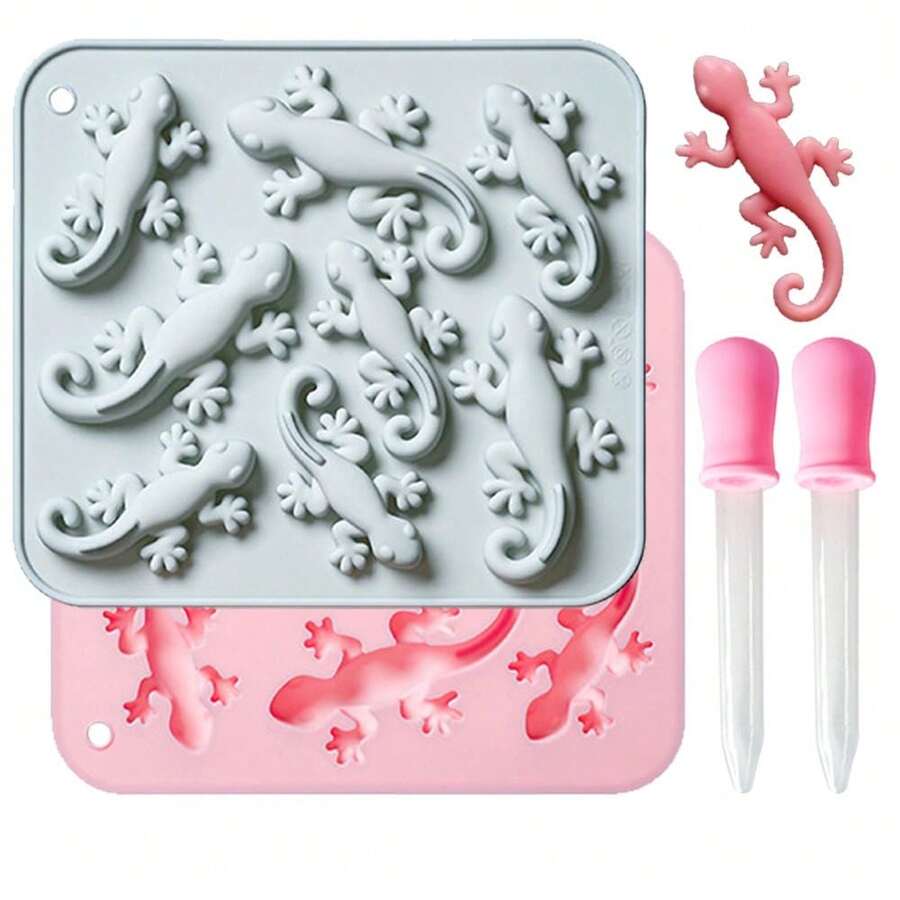 3pcs/Set 8-Cavity Lizard Gecko Silicone Mold, DIY Tool For Exotic Pet Lovers, Reptile Themed Aromatherapy Candle, Plaster, Resin, Car Decor, Handmade Souvenir - 3PCS - View 1