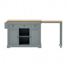 Kitchen Island On Wheels, Extendable Kitchen Island With Dining Area, Spice Rack And Drawers, Freestanding Mobile Kitchen Island, Ideal For Kitchen And Dining Room (Grey). - 灰色 - 查看 5