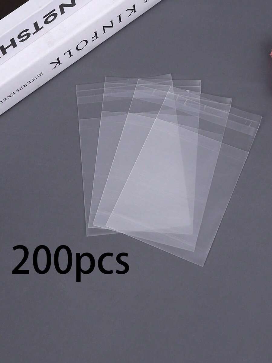 200pcs/Set Transparent Self-Adhesive Opp Bag Photo Cards Protective Storage Bag Gift Bag Decor Packing , Packing Bag - Clear - View 1