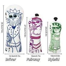 Sarung Kepala Driver Bordir Poker King, Pola Kartun Gambar Tangan, Desain Menarik, Bantalan Tebal PU, Ukuran Driver Universal, Aksesori Pelindung Klub Golf - Putih - View 2