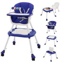 Baby High Chair With Table, Kids High Chair With  Harness And Anti-Tip Protection - 藍色 - 查看 1