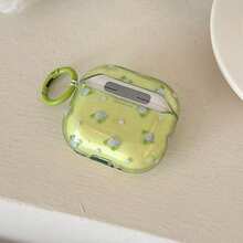 Fashion Creative Translucent Green Blue Flower Earphone Case With Hanging Ring For Airpods 4th Gen, Cute Earphone Cover For Apple 2nd Gen 3rd Gen New Protective Case Pendant Airpodspro 3 Korean Style Earphone Case Pro 2 Girls Earphone Case Protective Cover Spring Summer Earphone Case Birthday Gift Holiday Gift - Green - View 4