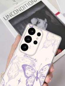 1pc Transparent TPU Anti-Fall Painted Butterfly Slogan Pattern Phone Case Compatible With Samsung Galaxy S23 Ultra/A14/A24 Android Phone Note12pro/Pixel 8/8 Pro/9 Pro XL Android Phone - Multicolor - View 2