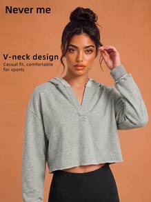 Never me Women's Loose Fashion Street Casual Long Sleeve Sports Sweatshirt, Comfortable Hooded Sweatshirt For Workout, Daily Wear And Commuting - Grey - View 1