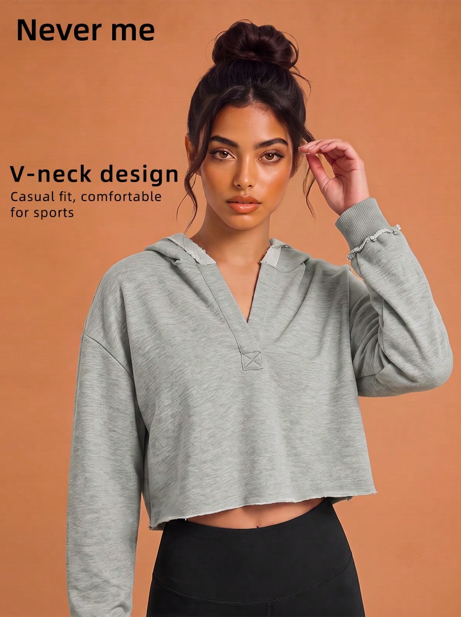 Never me Women's Loose Fashion Street Casual Long Sleeve Sports Sweatshirt, Comfortable Hooded Sweatshirt For Workout, Daily Wear And Commuting - Grey - View 1
