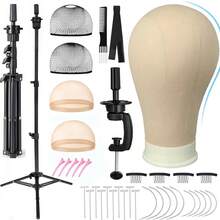 Mannequin Head & Adjustable Stand Tripod For Styling Cosmetology Hairdressing Training, Metal Wig Head Stand Holder With Wig Caps,Paddle Comb T-Pins, Halloween - View 14