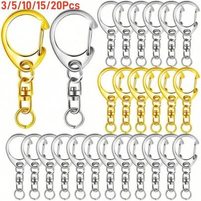 3/5/10/15/20Pcs Silver C-Shaped Metal Keychain Connectors With D-Ring And Lobster Clasp – Zinc Alloy Jewelry Connectors, Chain Links, Connecting Tools
