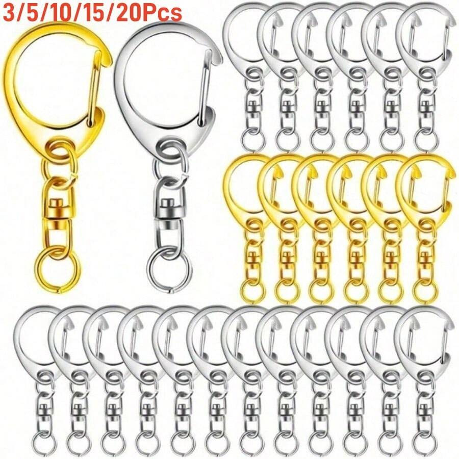 3/5/10/15/20 Pezzi Connettori per Portachiavi in Metallo a Forma di C Argento con Anello a D e Moschettone – Connettori per Gioielli in Lega di Zinco, Anelli per Catene, Strumenti di Collegamento