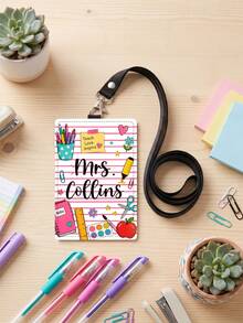 1pc Custom Teacher Name Badge Holder,ID Card Cover With Lanyard,First Of School Gift,Teacher Gift,Teacher Appreciation Gift,Back To School,Luggage Tag - Multicolor - View 6
