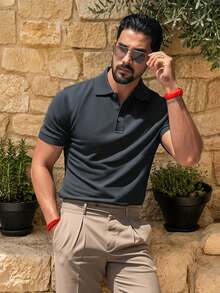 ALTZTAR Men's Solid Color Casual Commuter Polo Shirt - Dark Grey - View 2