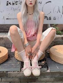 女款復古拼色繫帶平底休閒運動休閒鞋，百搭風格鞋 - 灰色 - 查看 3