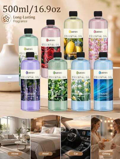 Isi Ulang Minyak Esensial Aromaterapi 500ml, Minyak Diffuser Aroma Gaya Hotel untuk Penggunaan Rumah dan Komersial, Kapasitas Besar, Aroma Tahan Lama, Cocok untuk Ruang Tamu, Kamar Tidur, Ruang Belajar, Hotel, B&B, Tersedia Berbagai Aroma Klasik: Bunga Sakura/Lavender/Sandalwood/Lemon/Melati/Mawar/Bluebell/Osmanthus/Peppermint/Eucalyptus, Hadiah Liburan yang Ideal