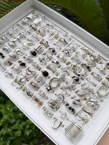 1/3/6/12/24PCS Stainless Steel Silver Geometric Open Ring, Sweet Cool Style, Suitable For Women's Daily Wear (Random Style) - Multicolor - View 3