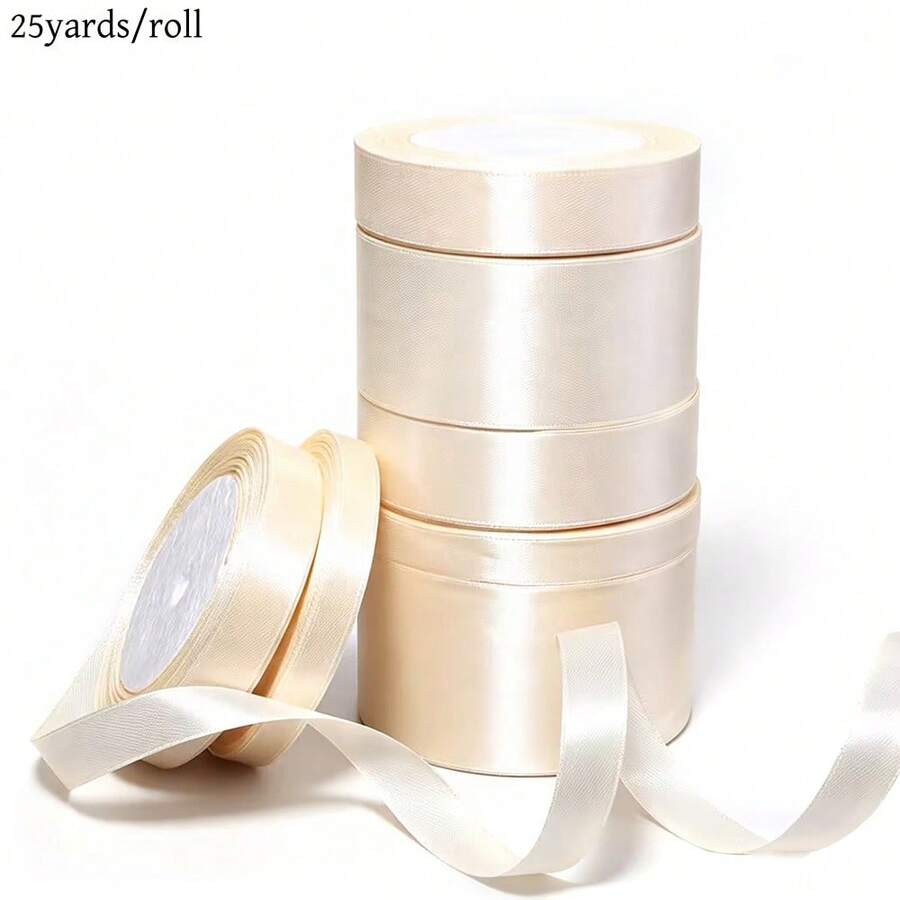 1 捲乳白色緞面絲帶，純色亮面布料，適用於 DIY 婚禮邀請函、新娘花束、禮物包裝、派對裝飾、縫紉手工、新娘花束配件、婚禮配件