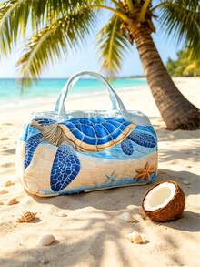 1pc Turtle Print Luggage Bag, Lightweight Large Capacity Weekend Bag, Ocean Wave And Starfish Pattern Tote Bag, Easy To Carry, Suitable For Sports, Fitness, Beach Travel, Vacation, Outdoor Activities And Daily Use, Storage, Travel Bag, Beach Bag, Travel Essential,Back To School - View 11