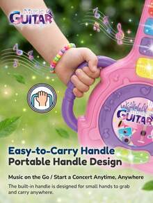 Children's Guitar With Microphone, Flashing Lights And Music Karaoke Function, Supports Phone Connection For Simulated Instrument Performance, Interactive Early Education Educational Toy Suitable For Boys And Girls Party Games, Holiday Halloween Christmas Birthday Festival Gift (Button Color Is Random) - Multicolor - View 10
