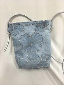 女款小眾設計串珠刺繡水桶包，2026新款輕量通勤斜挎手機包，適合日常出行與購物，百搭時尚 - 霧霾藍 - 查看 7