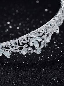 1pc Elegant Rhinestone Crown, Silver Crystal Princess Tiara, Bridal Hair Accessory For Wedding, Ball, Party - Silver - View 6