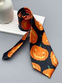 1pc Men's Halloween Party Pumpkin Tie - Multicolor - View 5