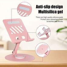 360° Rotating Adjustable Tablet Stand, Metal Foldable Stand, Suitable For Desk, Compatible With IPad Pro 9.7, 10.5, 10.9, 11, Mini 4/3/2, Tab, Kindle, E-Reader (Pink). Suitable For IPhone, Android Phones. Birthday Gift, Phone Stand For Family And Friends - Pink - View 3