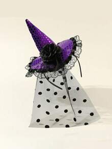 1PC/Set Halloween Atmosphere Headpiece Sequin Pumpkin Hat Headband Witch Party Performance Prop Lace - View 10