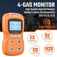 Portable Gas Detector, 4-Gas Monitor H2S, O2, CO And LEL Multi-Indicator With Vibration, Audible, Visual Alarm, Rechargeable Personal 4-Gas Detector With LCD - Orange - View 3