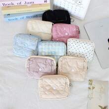 1 pieza Bolsa de almacenamiento de cámara CCD acolchada de espuma, bolsa de maquillaje mini con diseño de dibujos animados dulce y lindo, bolsa para lápiz labial, bolsa para auriculares Bluetooth, organizador de cables de auriculares, bolsa de almacenamiento miscelánea, monedero con patrón de lazo bordado, estuche protector de cámara mini, monedero con diseño abatible, tarjetero de gran capacidad, bolsa para lápiz labial con diseño a cuadros lindo, tarjetero negro de moda, bolsa de almacenamiento de cámara - Multicolor - Ver 2