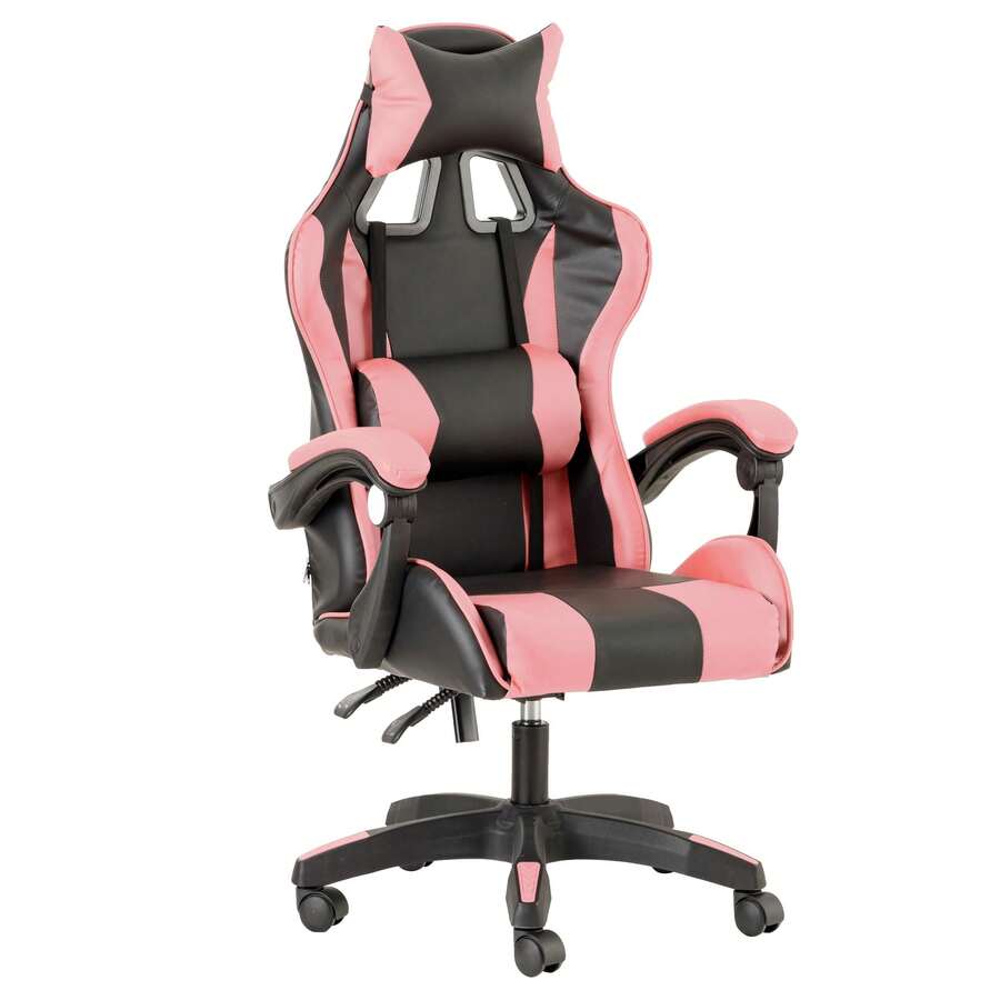 Baroni Home Gaming-Stuhl, Ergonomischer Bürostuhl mit Verstellbarer Rückenlehne, Kopfstütze und Lendenwirbelstütze - Pink - Übersicht 1