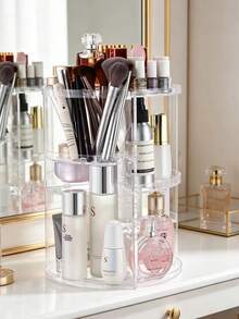 360 Degree Rotating Desktop Storage Rack, Acrylic Cosmetic Organizer Box Suitable For Lipstick, Skincare, Makeup Display Rack, Suitable For Vacation, Beach, Bathroom, Bedroom And More Scenes, Large Capacity - Storage Rack - View 3