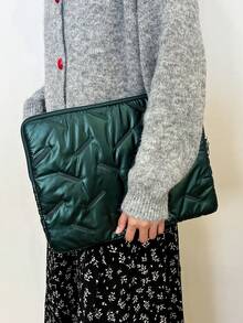 Bolsa de almacenamiento para portátil y tableta de unicolor con diseño floral minimalista de lujo, multi-tamaño, funda para computadora - Verde Oscuro - Ver 9