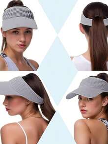 1pc Set Sun Hat, Wide Brim Sun Hat, UV Protection, Knitted Running Sun Hat - Suitable For Ponytail, Quick Dry - Multicolor - View 2