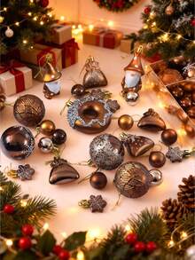 60pcs Christmas Ball Ornaments, Mixed Color Shatterproof Holiday Hanging Decor Set, Luxury Pendant Decorations, Suitable For Christmas Tree, Party And Holiday Indoor Decoration, Christmas Home Decor Gift - Brown - Style 2 - View 5