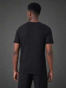Camvyn Men's Summer Casual Fashion Versatile Jacquard Slim Fit Short Sleeve T-Shirt - Black - View 2