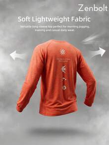 Zenbolt Men's Crew Neck Long Sleeve Top, Raglan Sleeve Cut, Chest Slogan Letter Print,Heather Soft Fabric, Slim Fit For Daily Casual Matching - Red - View 2