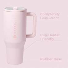 HydroJug Traveler - 40 Oz Water Bottle With Handle & Flip Straw - Fits In Cup Holder, Leak Resistant Tumbler-Reusable Insulated Stainless Steel & Rubber Base - Gifts For Women & Men - Baby Pink - View 4