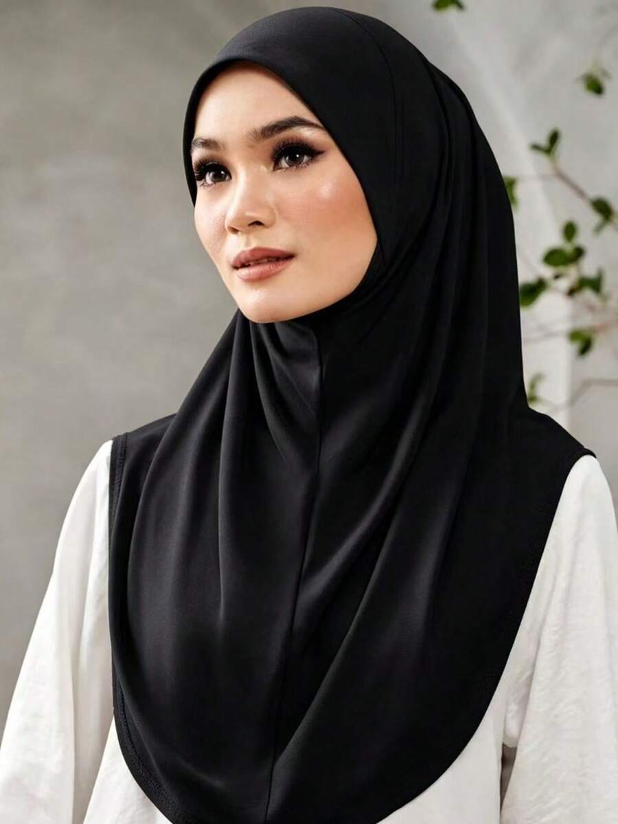 Women's Spring/Summer Breathable Solid Color Hooded Full Coverage Chin Guard Convenient Muslim Hijab Ready-To-Wear Tubang - Multicolor - View 1