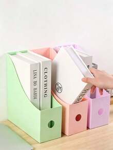 1/10pcs Desktop File Holder Student Data Rack Office Supplies Plastic Book Shelf File Storage Box Back To School - Multicolor - View 1
