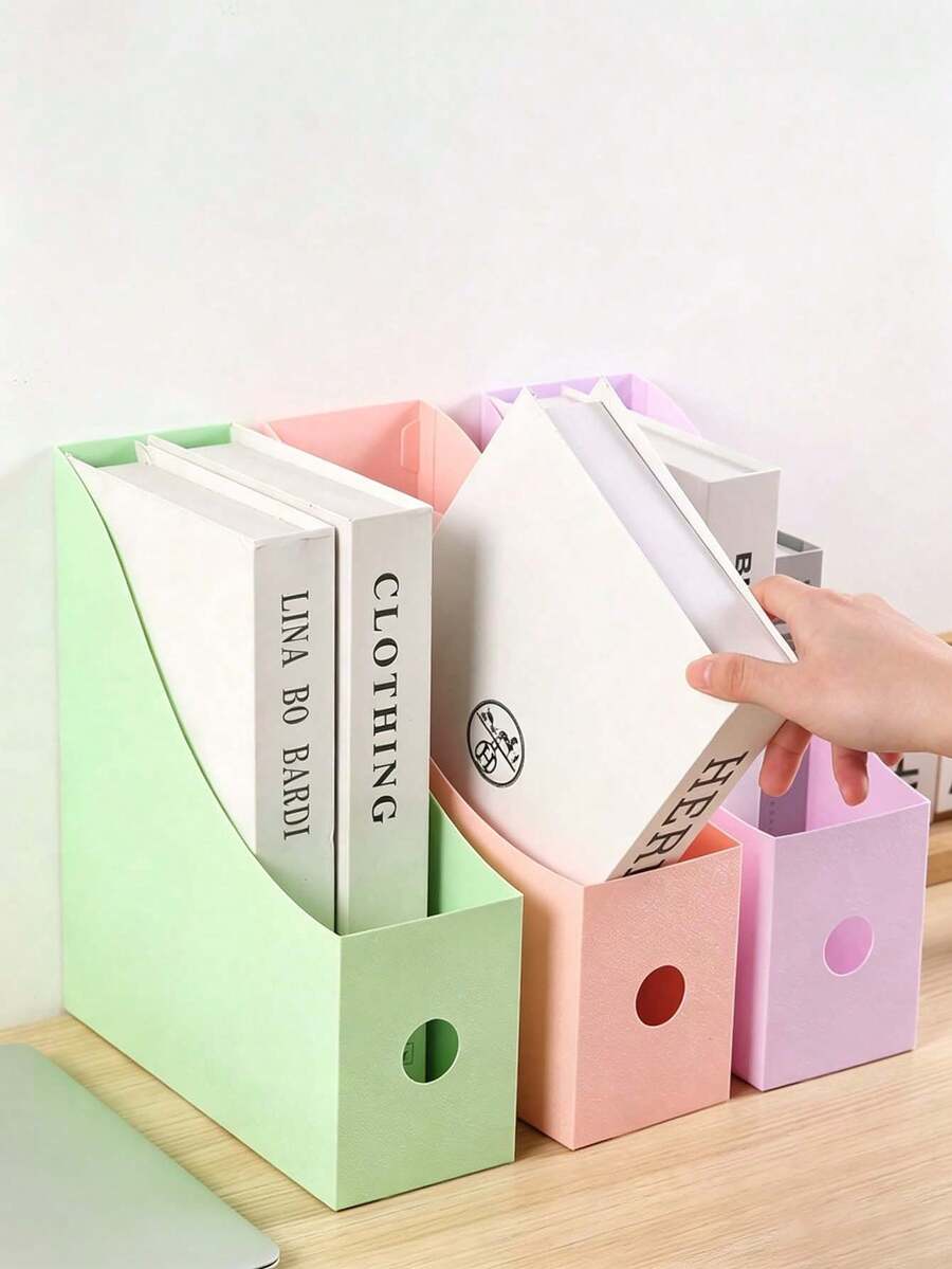 1/10pcs Desktop File Holder Student Data Rack Office Supplies Plastic Book Shelf File Storage Box Back To School - Multicolor - View 1